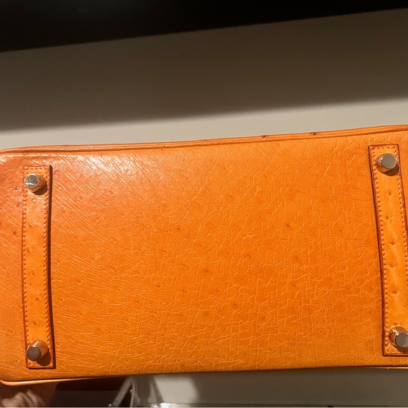 Hermes Birkin Handbag Tangerine Ostrich with Palladium Hardware 30 Orange - Picture 4 of 5